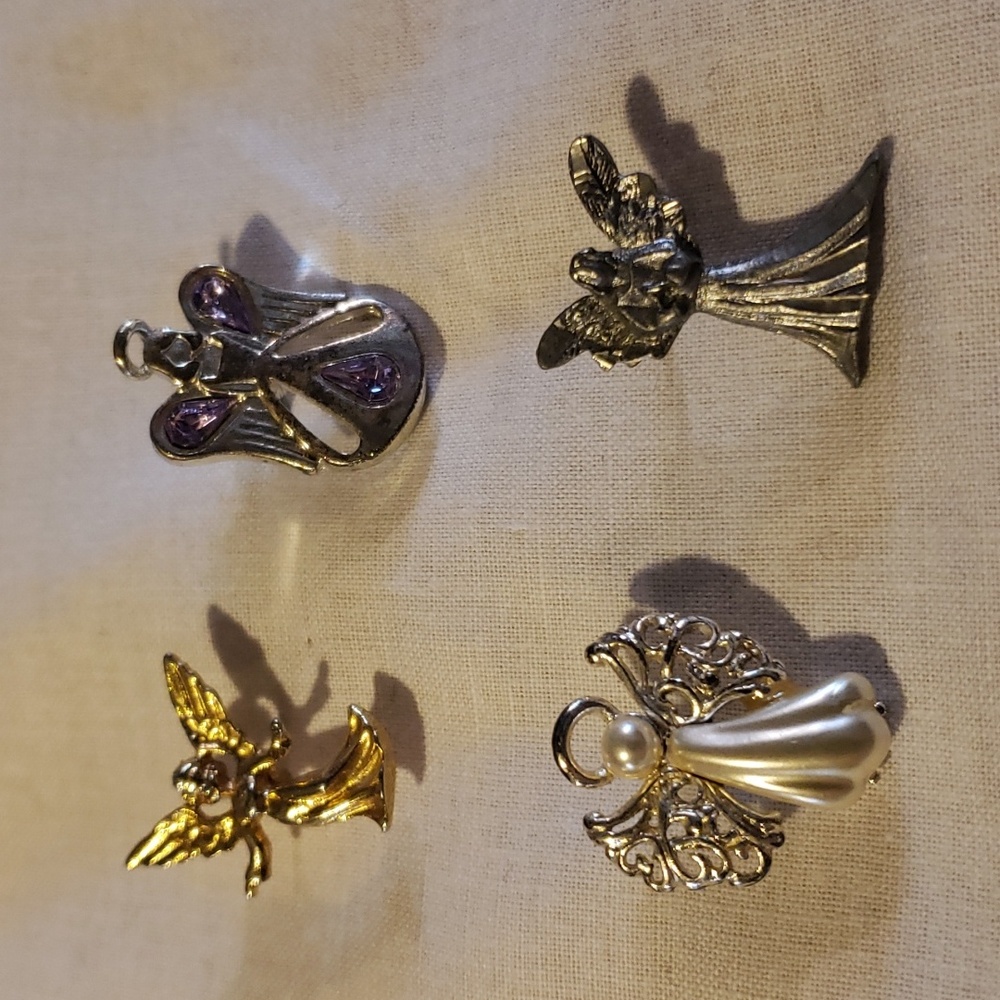 Four Silver-tone and Gold-tone Angel Pins $3 Add-on